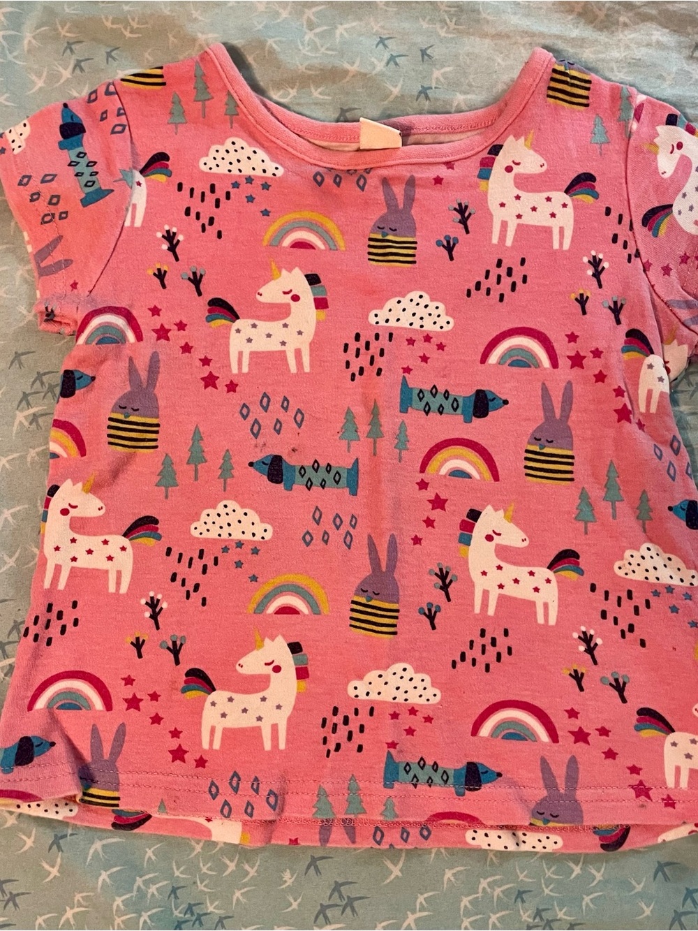 Girls' Pink Unicorn Rainbow Short Sleeve Tee